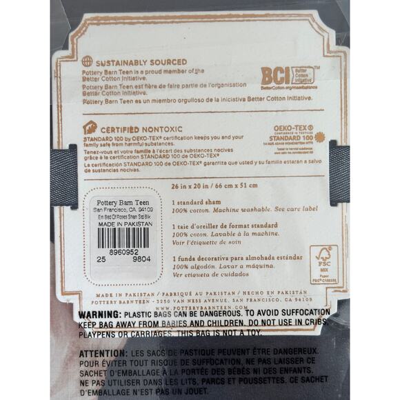 3 Pottery Barn Teen Standard Pillow Shams Bed Of Roses NWT 100% Cotton - Picture 3 of 4